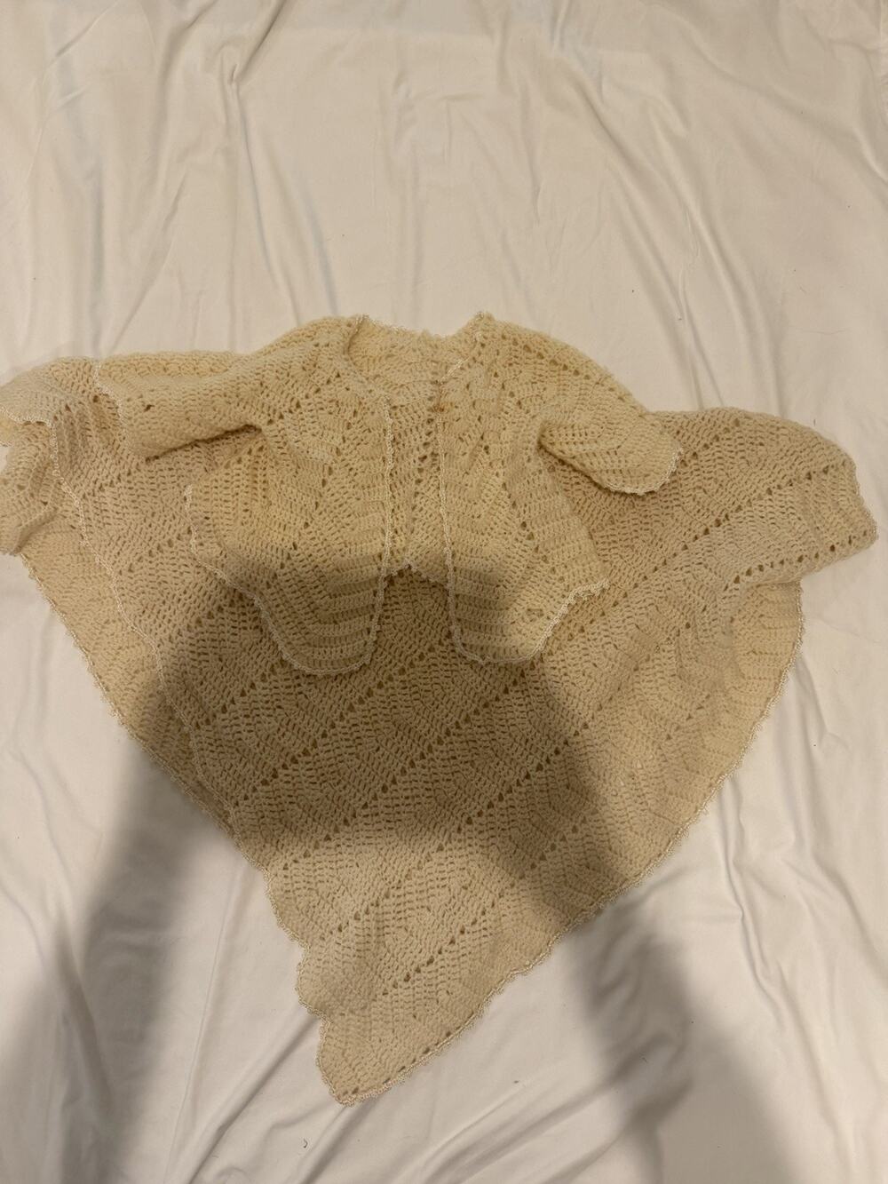 Wool Beige Knitted Yarn Baby Jacket and Blanket Rectangular 34 x 26 Unisex